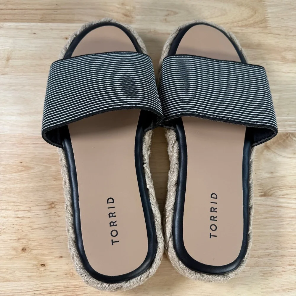 Torrid Single Band Espadrille Platform Slide Women's Black Stripe Sandals - 10‎